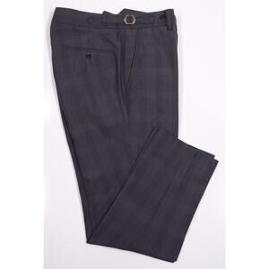 Custom Gray Plaid Wool Cashmere Mink Dress Pants Trousers Side Buckle 31x27